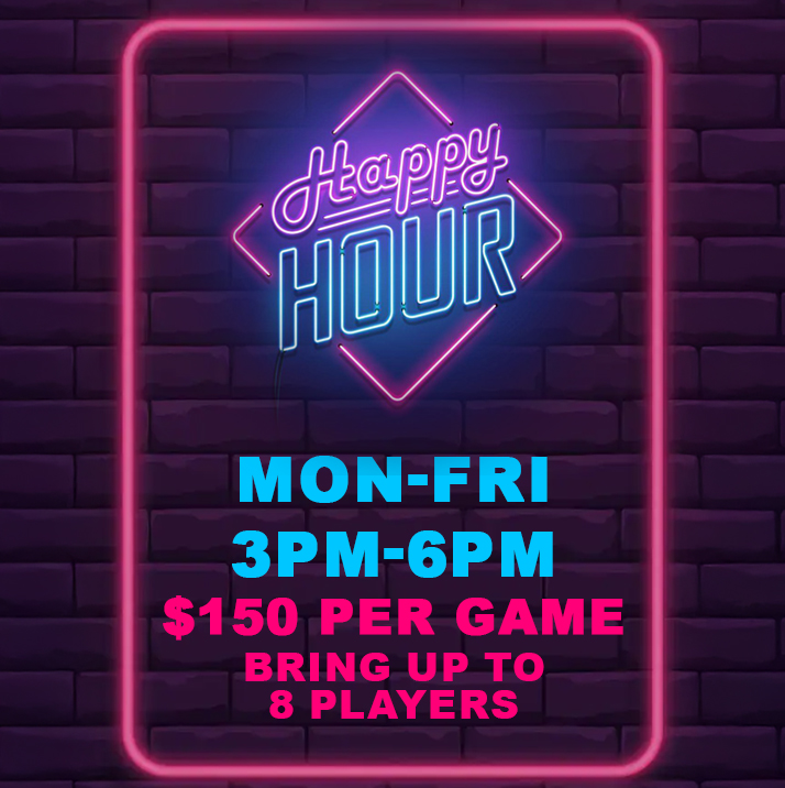 Happy Hour 3pm-6pm. $150 per room.